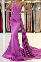 Chic Sleeveless Mermaid Prom Dress With Ruffles One Shoulder With Pleated
