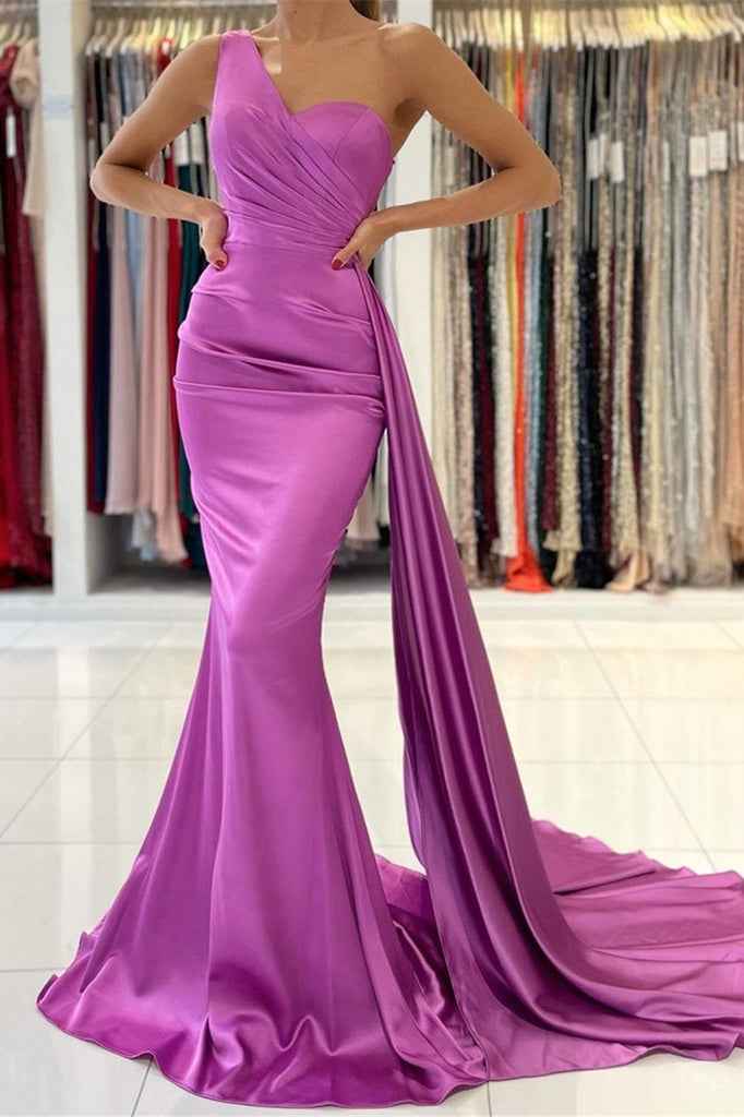 Chic Sleeveless Mermaid Prom Dress With Ruffles One Shoulder With Pleated