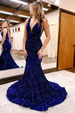 Charming V Neck Mermaid Sweep Evening Dress with Sequins BM bride