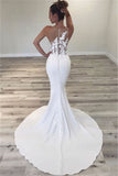 Sleeveless Jewel Long Mermaid Wedding Dress with Lace Appliques BM bride