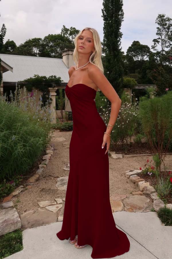 Charming Sleeveless Strapless Long Mermaid Prom Dress With Pleated BMBRIDE
