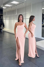 Glamorous One Shoulder Sleeveless Long Mermaid Evening Dress with Split BM bride
