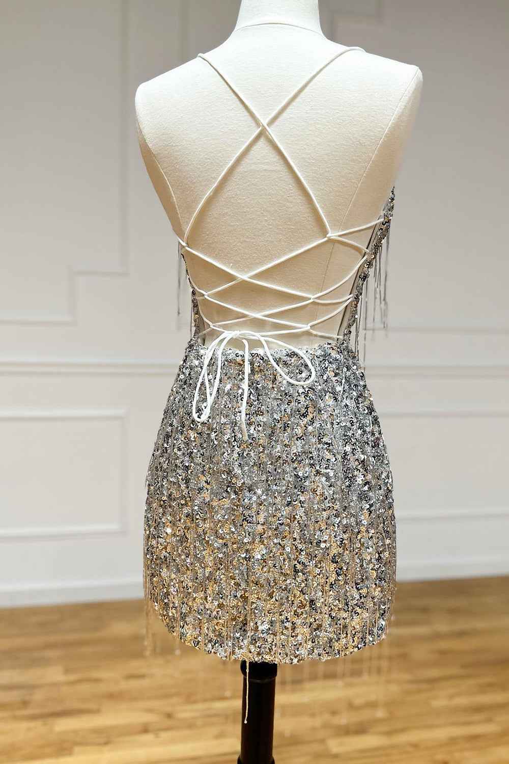 Sparkly Silver Sequin Fringed Tight Short Homecoming Dress Bmbride