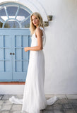 Beach Chiffon Wedding Dress with Lace Appliques BM bride