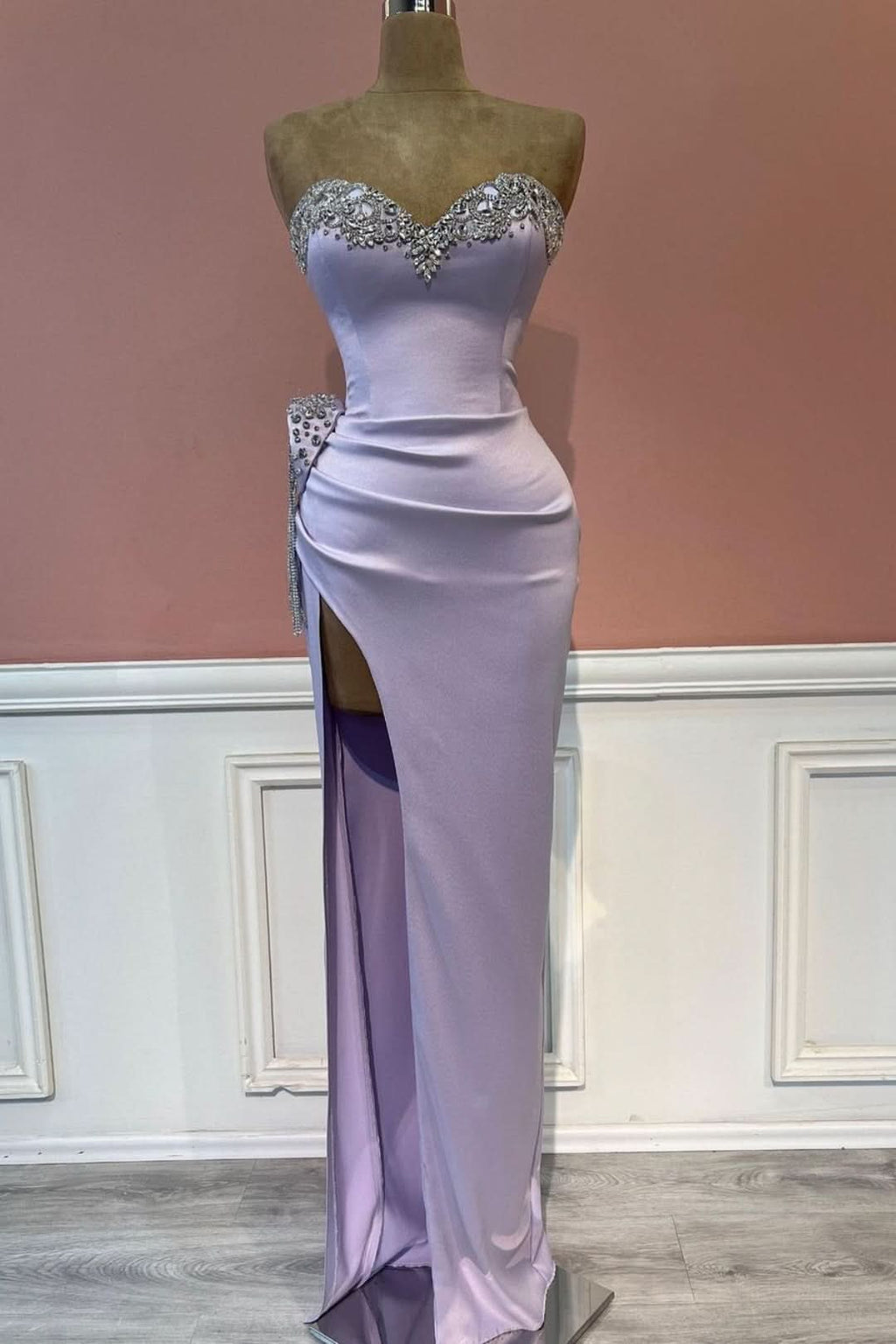 Elegant Violet Sweetheart Prom Dress with Beadings and Side Slit BM bride