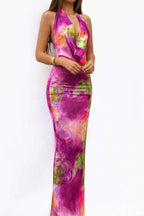 Glamorous Colorful Halter Sleeveless Backless Long Prom Dress With Pleated