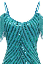 Sparkly Turquoise Tight Sequins Short Homecoming Dress with Fringes Bmbride