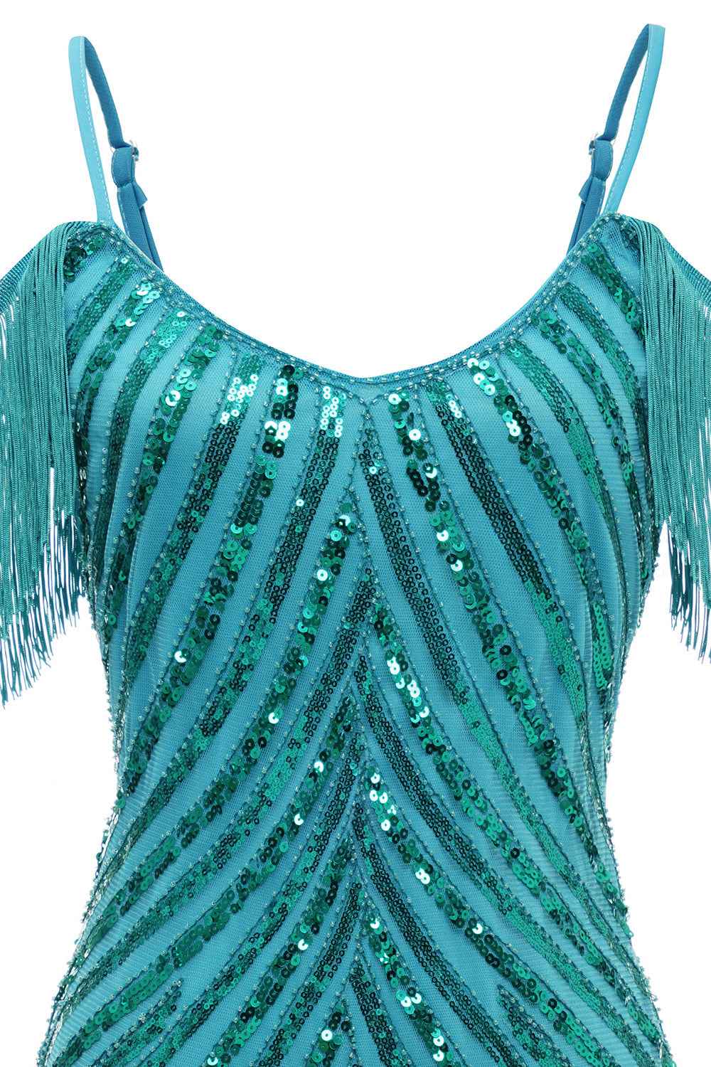 Sparkly Turquoise Tight Sequins Short Homecoming Dress with Fringes Bmbride