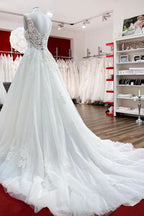 Eye-catching Long A-line Wedding Dresses With White Ruffles Tulle Lace BM bride
