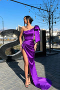 Purple One-Shoulder Mermaid Evening Dress Long with Split BM bride
