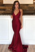 Burgundy Sleeveless Mermaid Prom Dress BM bride