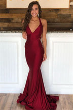Burgundy Sleeveless Mermaid Prom Dress BM bride