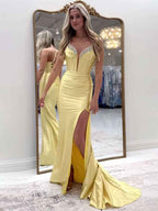 Sparkly Black Mermaid Spaghetti Straps Grey Corset Prom Dress with Slit