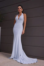 Halter Backless Mermaid Prom Dress BM bride