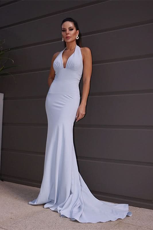 Halter Backless Mermaid Prom Dress BM bride