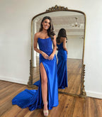 Fuchsia Bateau Sleeveless Prom Dress with Appliques and Slit BM bride