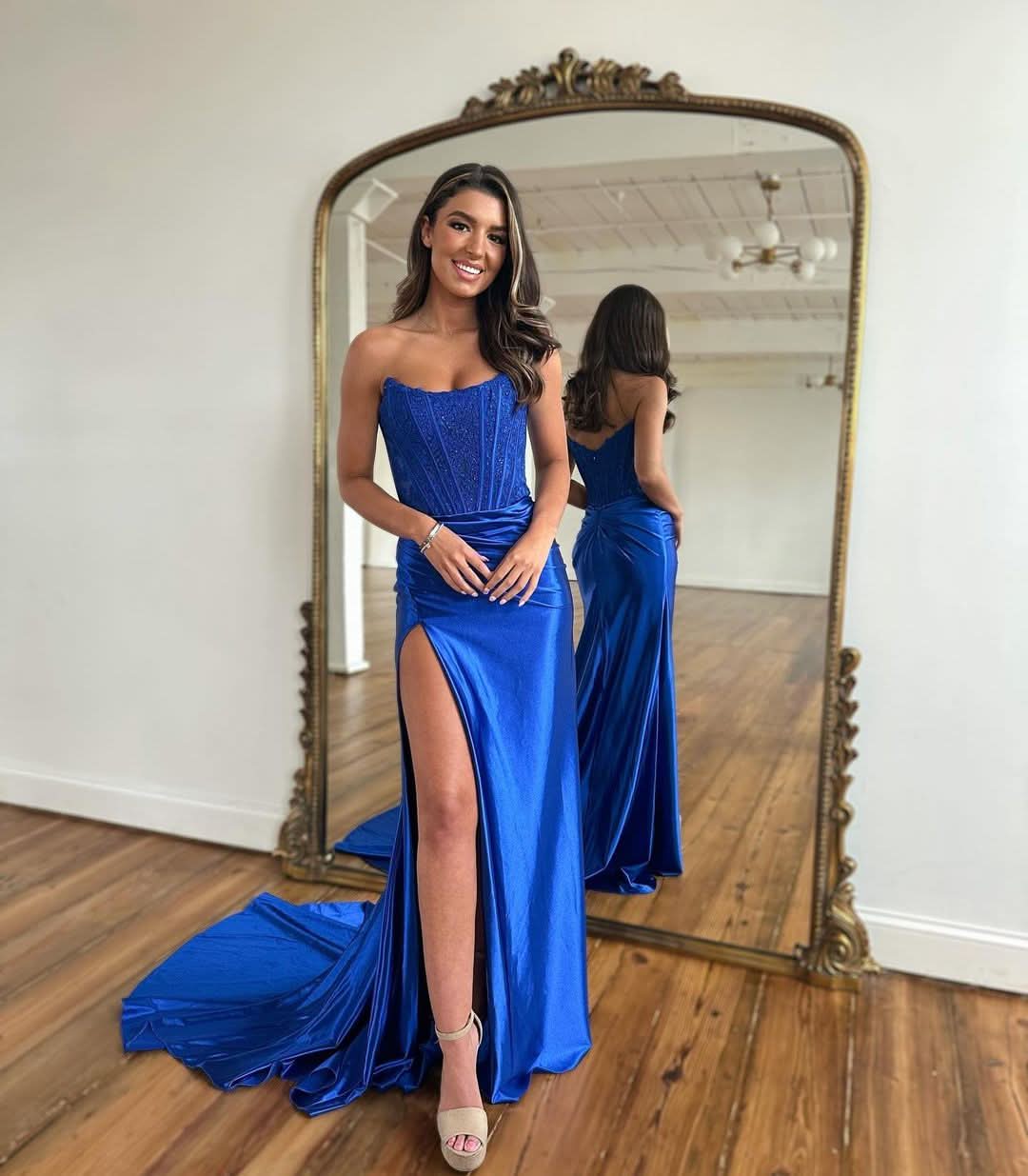 Fuchsia Bateau Sleeveless Prom Dress with Appliques and Slit BM bride