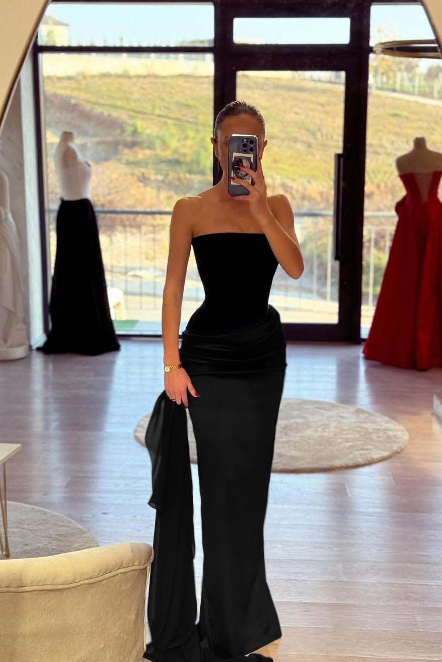 Strapless Sleeveless Long Mermaid Prom Dress With Pleated Belt