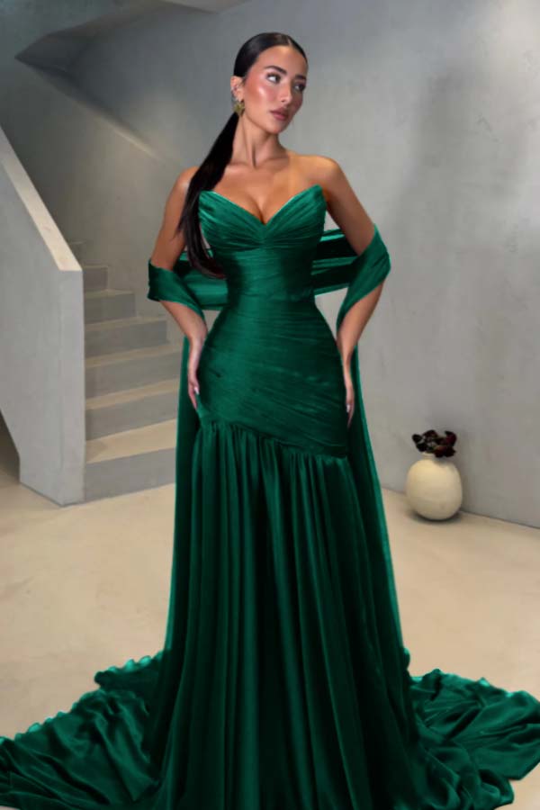 Chiffon Strapless Sleeveless Long Mermaid Prom Dress With Pleated BMBRIDE