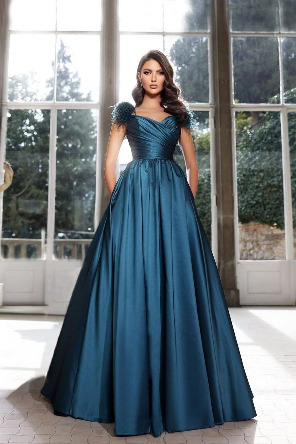 Dark Navy Sweetheart Off-the-Shoulder Prom Dress with Tassels BM bride