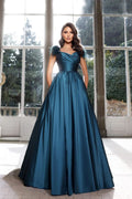 Dark Navy Sweetheart Off-the-Shoulder Prom Dress with Tassels BM bride