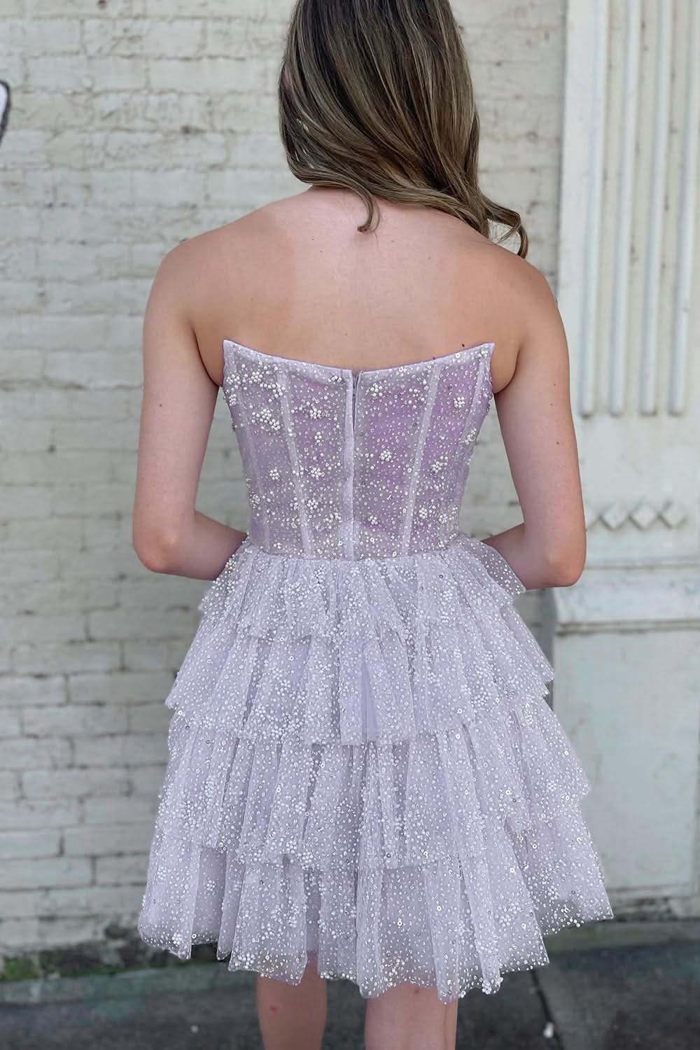 Strapless Tiered A-Line Homecoming Dress BM bride