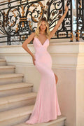 Hot Sale Pink Spaghetti Strap Prom Dress Sleeveless Sequins Long Mermaid