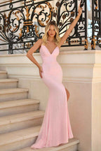 Hot Sale Pink Spaghetti Strap Prom Dress Sleeveless Sequins Long Mermaid