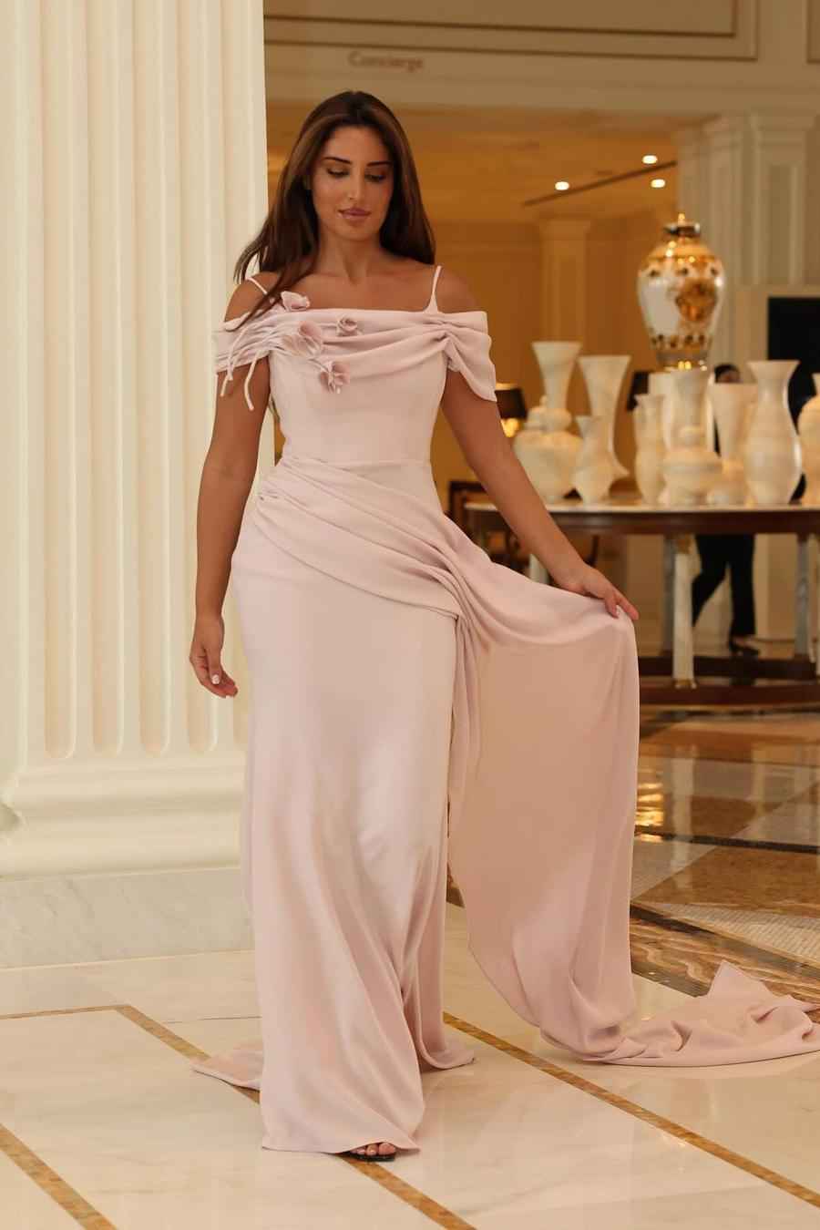 Off the Shoulder Sleeveless Pleated Long Prom Dress With Ruffles