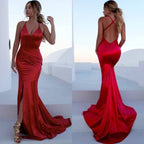 V-Neck Mermaid Prom Dress with Slit BM bride