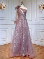 Extreme Pink Sexy One-Shoulder Feather Elegant Evening Dress BM bride