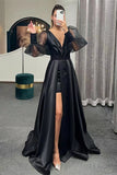 Long Puff Sleeve A-Line Evening Dress with Slit BM bride