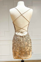 Red Spaghetti Straps Tight Short Homecoming Dress with Appliques Bmbride