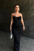 Black Strapless Sleeveless Sweetheart Long Prom Dress With Pleated