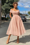 Burgundy Off-The-Shoulder A-Line Short Evening Dress BM bride