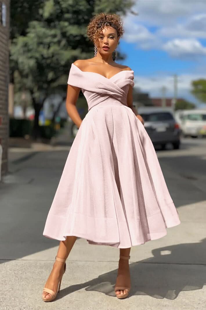 Burgundy Off-The-Shoulder A-Line Short Evening Dress BM bride
