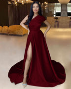 Royal Blue One Shoulder A-Line Prom Dress with Split BM bride