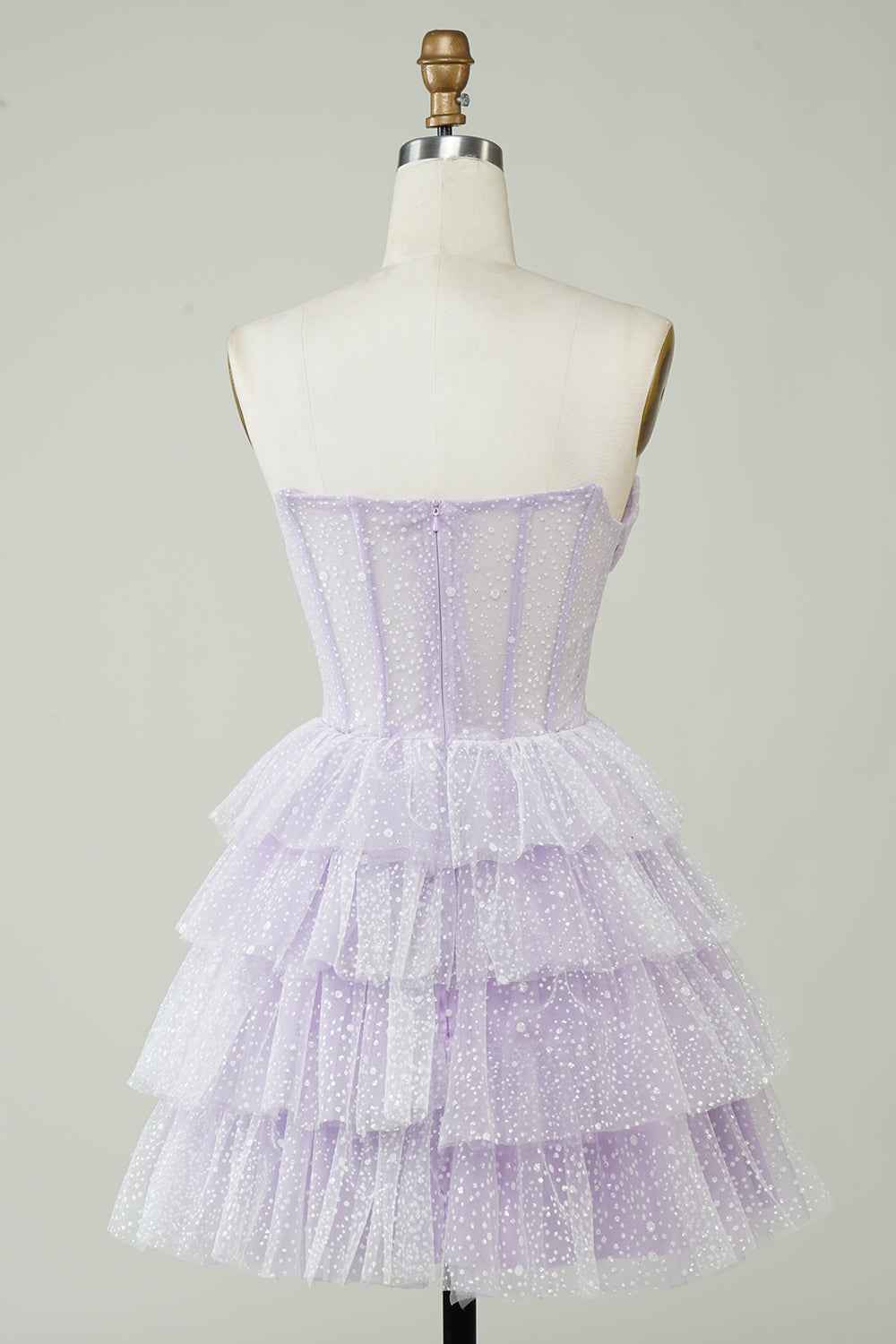 Light Blue Corset Strapless A-Line Tiered Short Homecoming Dress Bmbride