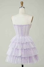 Light Blue Corset Strapless A-Line Tiered Short Homecoming Dress Bmbride