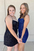Glitter Royal Blue Corset Tight Short Sequins Homecoming Dress Bmbride