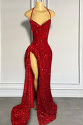 Halter Burgundy High Split Floor Length Prom Dress for a Stunning Appearance BM bride