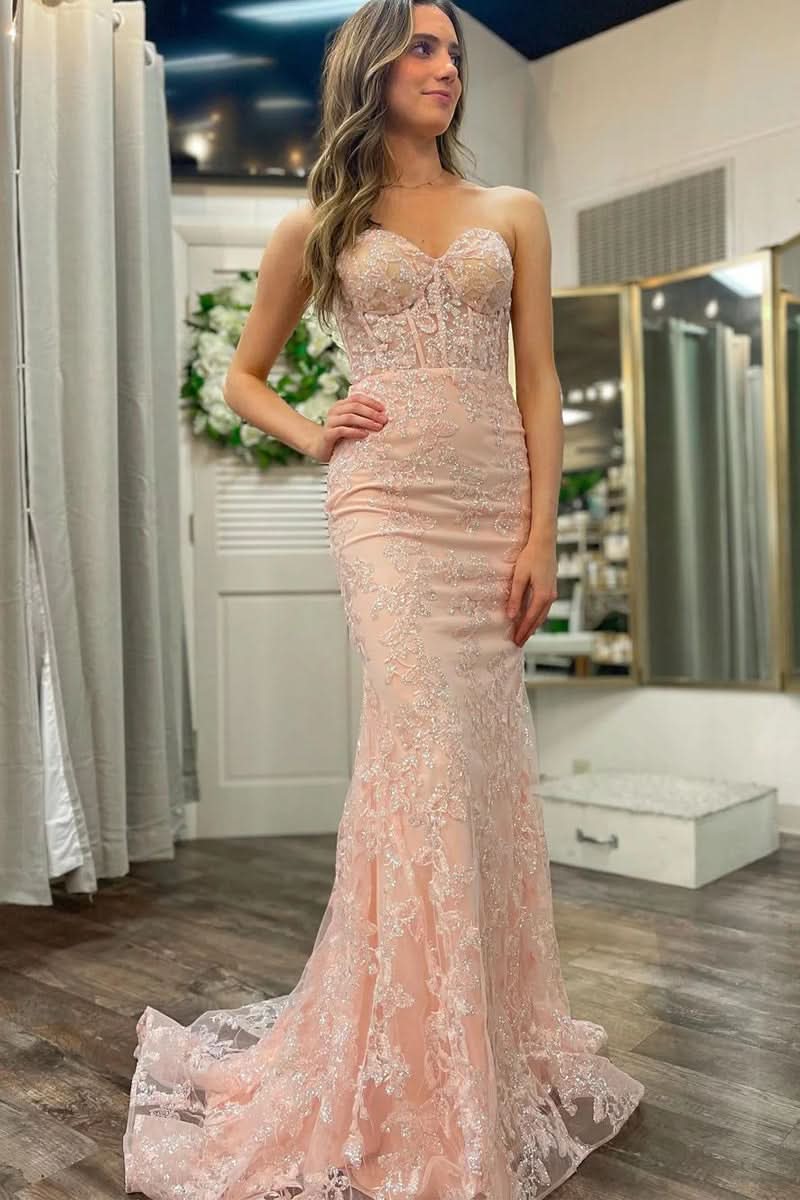 Delightful Mermaid Sweetheart Sequined Lace Long Prom Dress BM bride