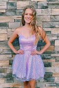 Lovely Lilac A-Line Sequins Straps V Neck Homecoming Dress BM bride