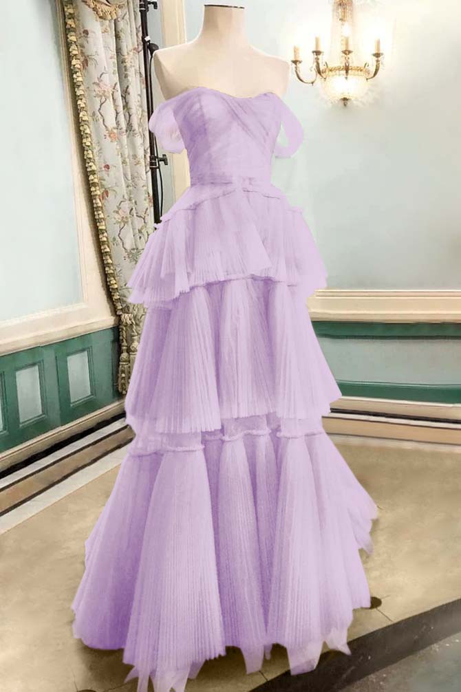 Strapless Off the Shoulder Sleeveless Long Prom Dress With Tulle BMBRIDE