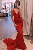 Red Sleeveless Spaghetti-Straps Mermaid Prom Dress BM bride