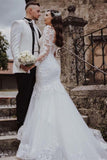 Sweetheart Long Sleeve Lace Mermaid Wedding Dress BM bride