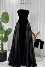 Black Strapless Sleeveless Long Prom Dress With Pleated Beading