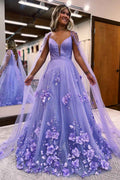Lavender Tulle Spaghetti Strap A Line Sequins Long Prom Dress With Appliques