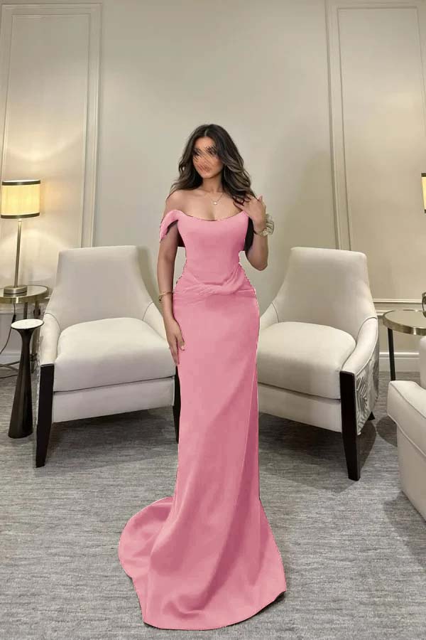 Off The Shoulder Sleeveless Long Mermaid Prom Dress With Pleated BMBRIDE