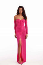 Strapless Sweetheart High Split Long Prom Dress With Long Sleeves